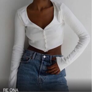 Re Ona Ribbed Button Up Cardi White